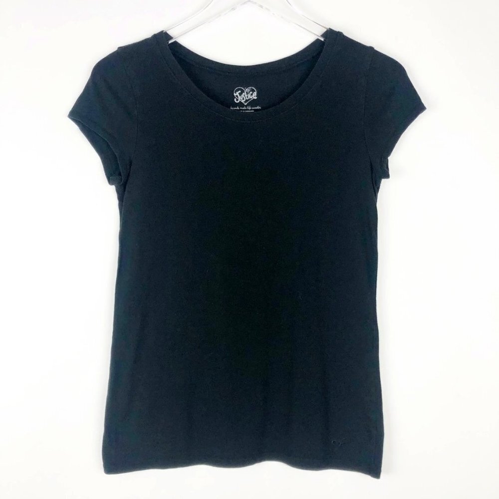 Justice T-Shirt Kids Size 14 Black Short Sleeve Crew Neck Cotton Basic Tee
